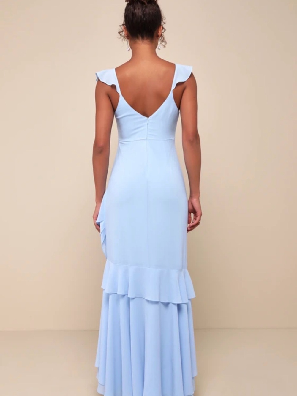NWT lulus CHARMING EVENT Light Blue Asymmetrical Ruffle Maxi Dress Small - Picture 2 of 9